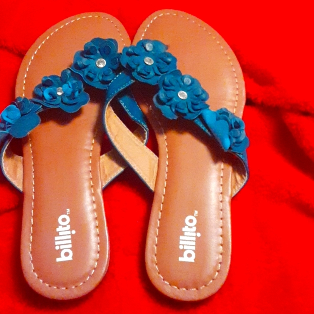 Size 7 blue flowered sandals by billito